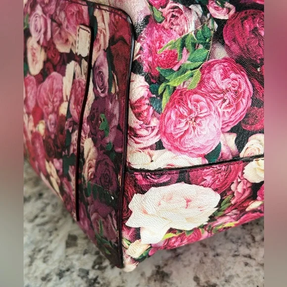 Kate Spade New York Grant Street Grainy Vinyl Juno Tote Bag Roses Floral Large - Picture 11 of 15